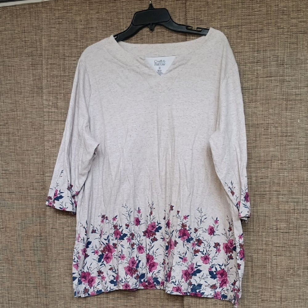 Croft & Barrow Floral Long Sleeve Top - Cream and Pink